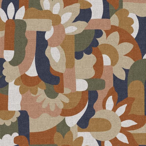 Tissu Toile de Coton Canvas Navie sur fond Bleu ardoise - Par 10 cm