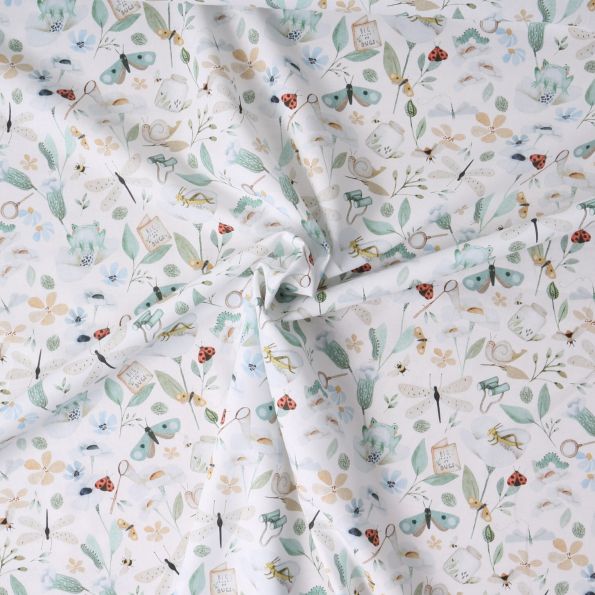 Tissu Coton imprimé Natobugs sur fond Blanc - Par 10 cm