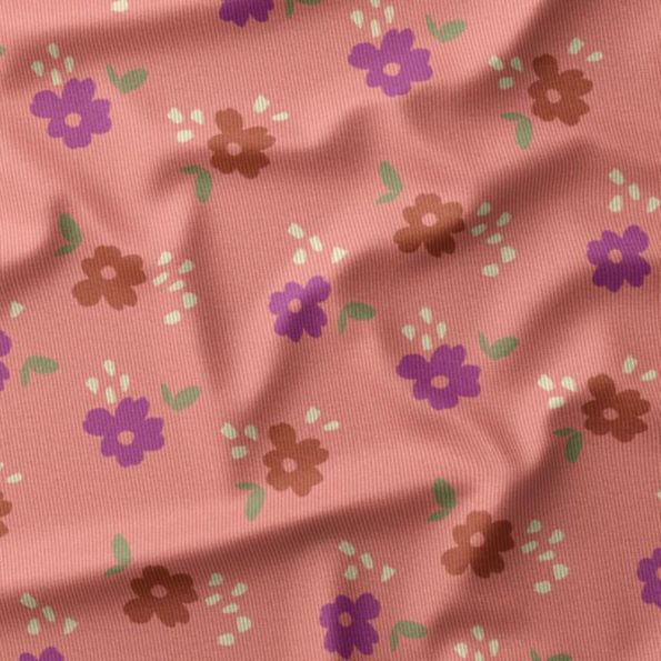 Tissu Velours milleraies imprimé Nava fleuris sur fond Rose sorbet - Par 10 cm