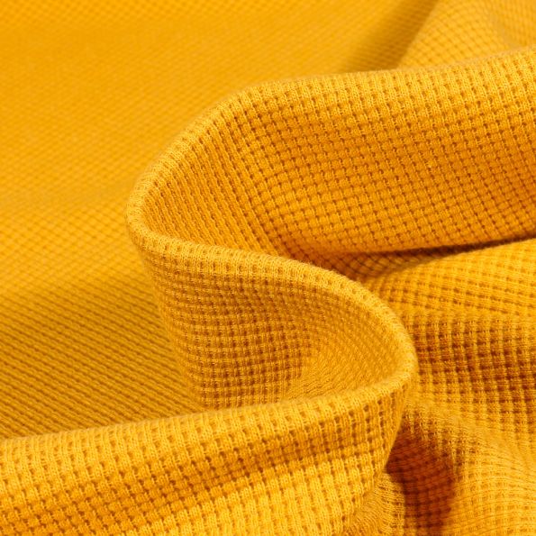 Tissu Jersey Nid d'abeille uni Moutarde - Par 10 cm