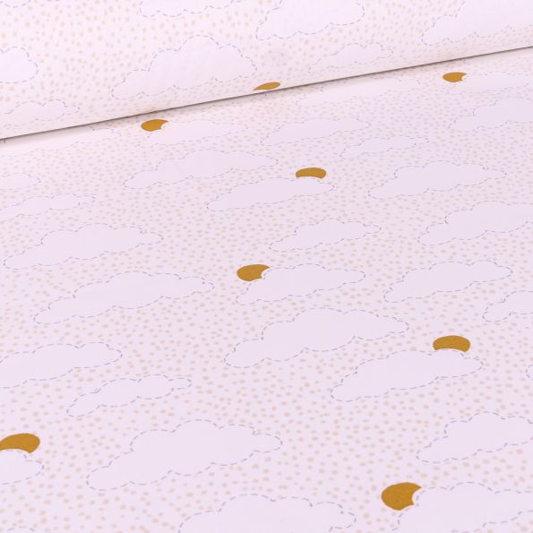 Tissu Coton imprimé Arty Noug sur fond Blanc - Par 10 cm