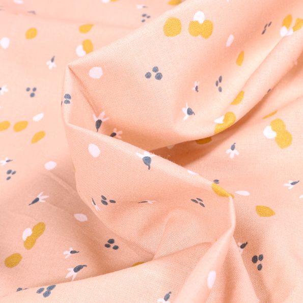 Tissu Coton imprimé Arty Nozbi sur fond Rose nude - Par 10 cm