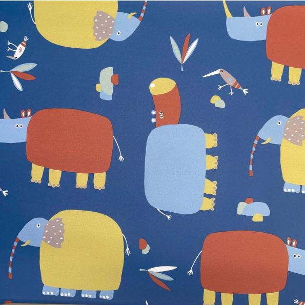 Coupon Tissu Imperméable déperlant Numi sur fond Bleu - Coupon de 70 cm