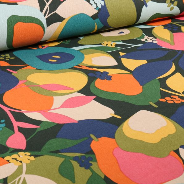 Tissu Toile de Coton Pectine sur fond Bleu marine - Par 10 cm