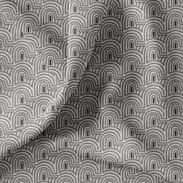 Tissu Toile de Coton Canvas Pelion gris sur fond Ecru - Par 10 cm