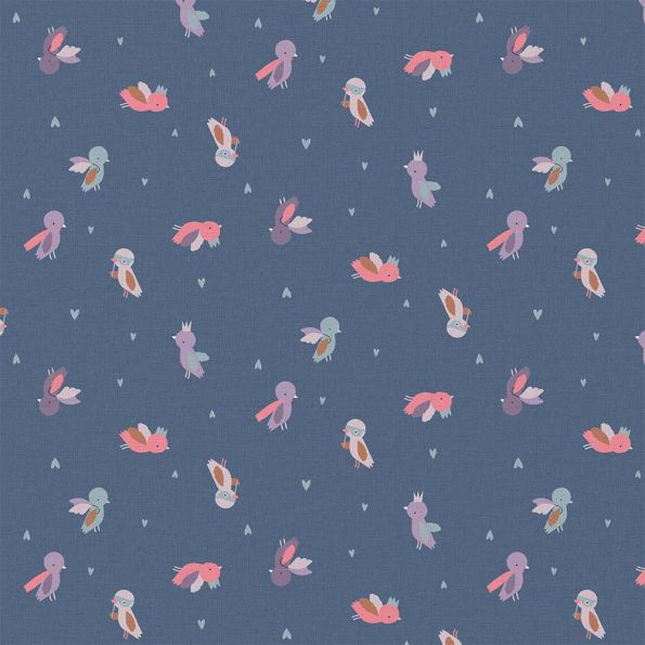 Tissu Coton imprimé Arty Pepille oiseaux sur fond Bleu marine - Par 10 cm