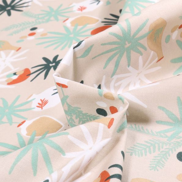 Tissu Coton imprimé Arty Poterie sur fond Naturel - Par 10 cm