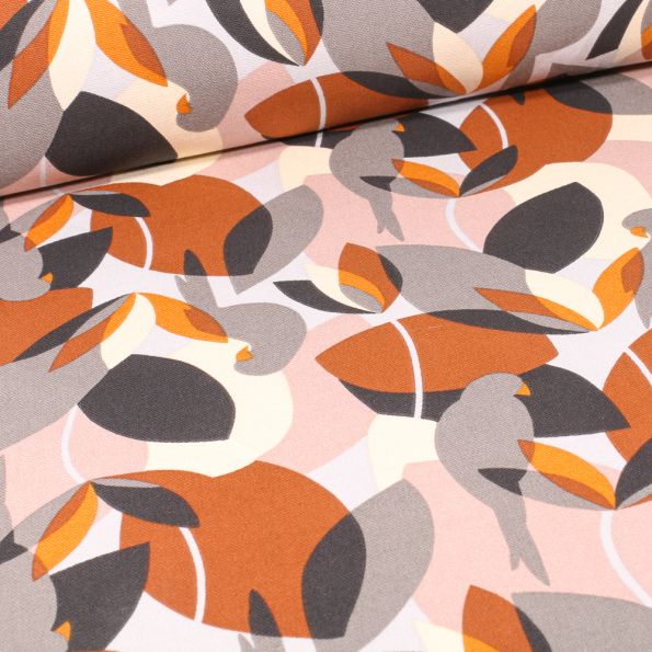 Tissu Toile de Coton Psitta brique sur fond Beige - Par 10 cm