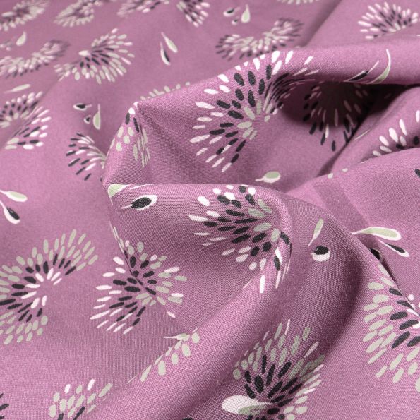 Tissu Viscose Arty Roami sur fond Lilas - Par 10 cm