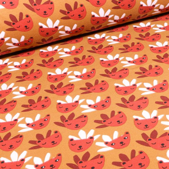 Tissu Jersey Coton Rody sur fond Ocre - Par 10 cm