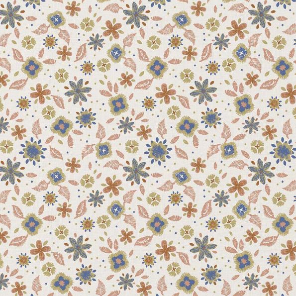 Tissu Coton imprimé Arty Rozia fleuris sur fond Ecru - Par 10 cm
