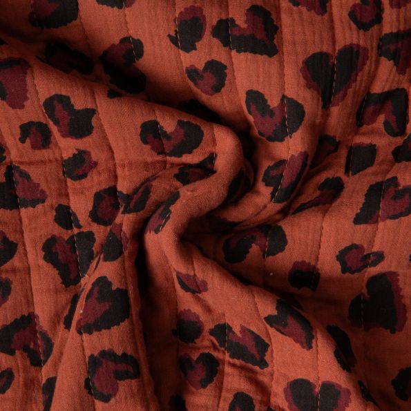 Tissu Double gaze de Coton Matelassé réversible Saian coeurs sur fond Terracotta - Par 10 cm