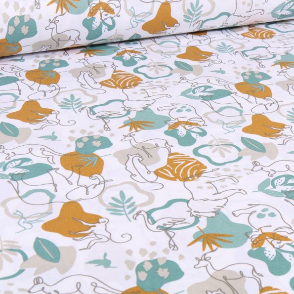 Tissu coton imprimé Arty Samon sur fond Blanc - Par 10 cm