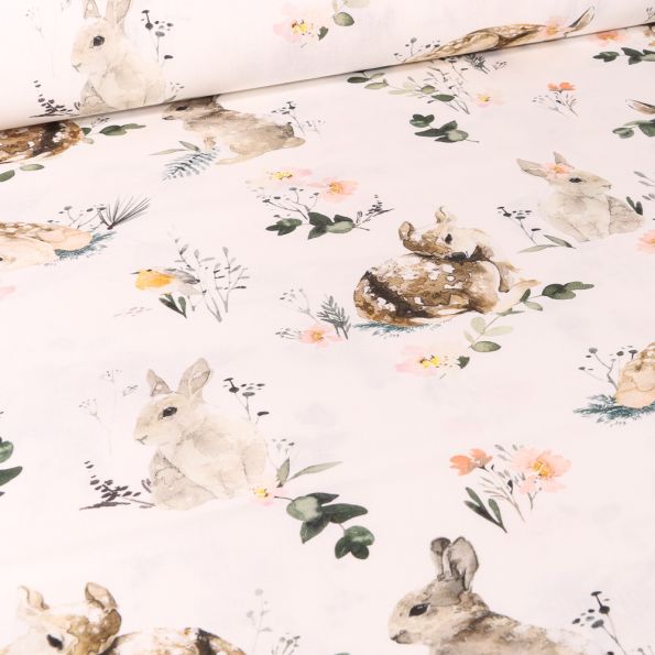 Tissu Coton imprimé Digital Arty Sherwood sur fond Ecru - Par 10 cm