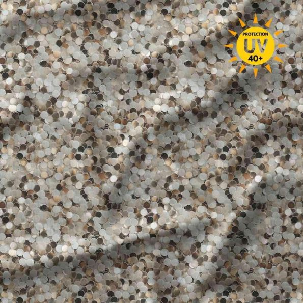 Tissu Lycra maillot de bain anti UV pois Sissi or et gris - Par 10 cm