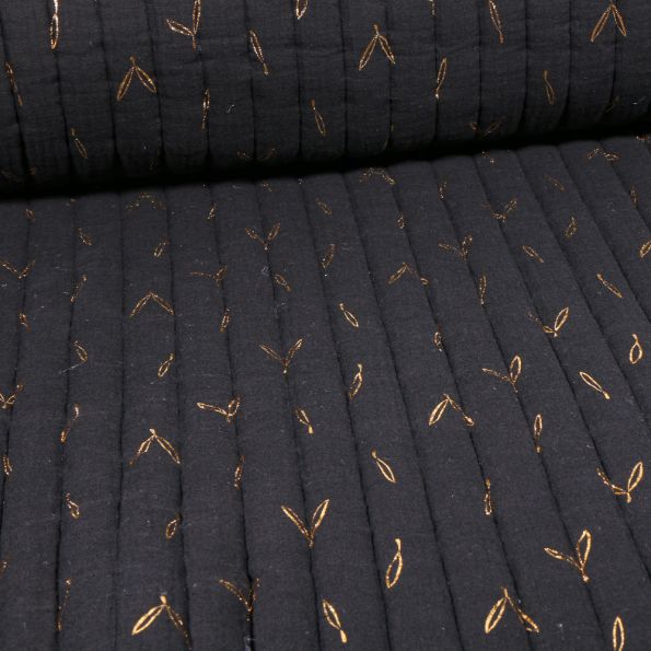 Tissu Double gaze Matelassée Hope métallisé sur fond Noir - Par 10 cm