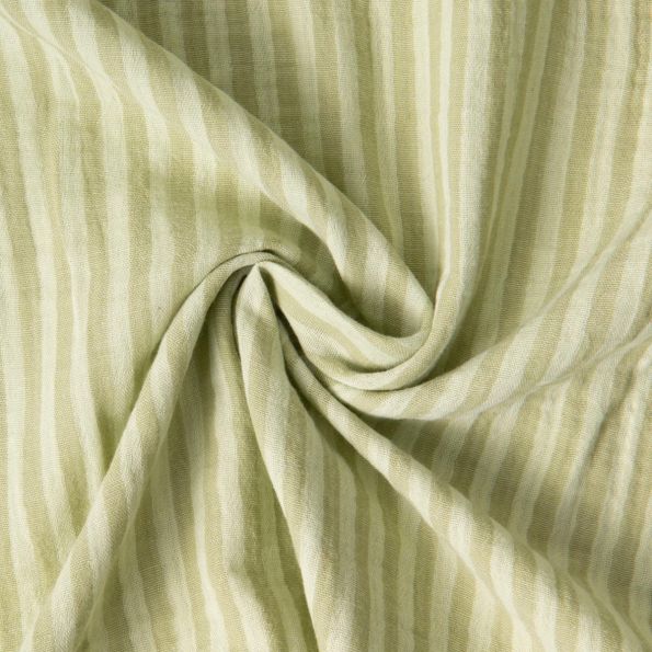 Tissu Double gaze de Coton Réversible rayé Vert - Par 10 cm