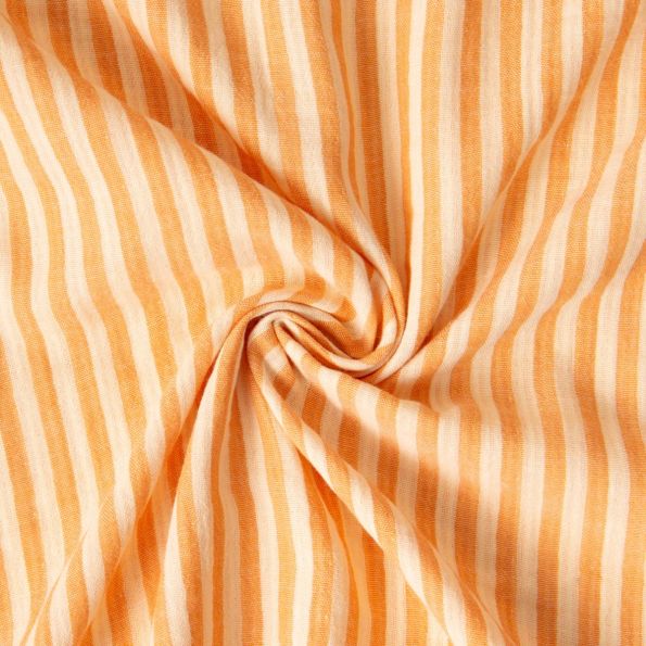 Tissu Double gaze de Coton Réversible rayé Abricot - Par 10 cm