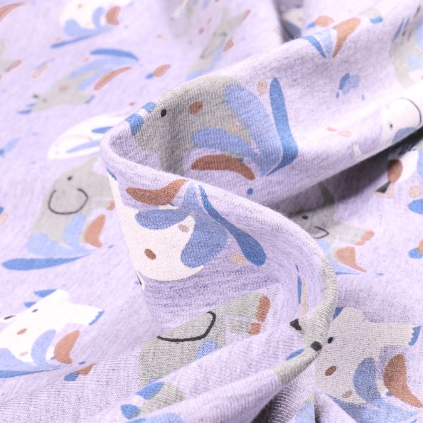 Tissu Jersey Coton envers gratté Sundara sur fond Gris chiné - Par 10 cm