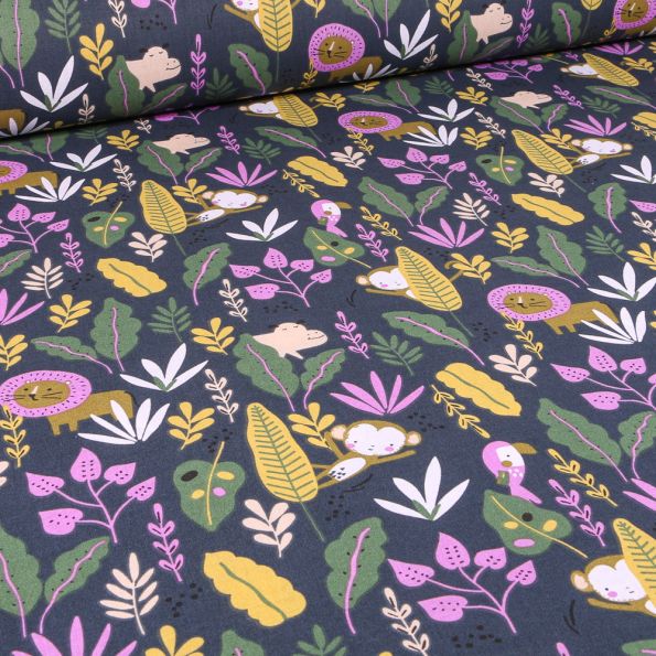 Tissu Coton imprimé Arty Takua sur fond Bleu marine - Par 10 cm