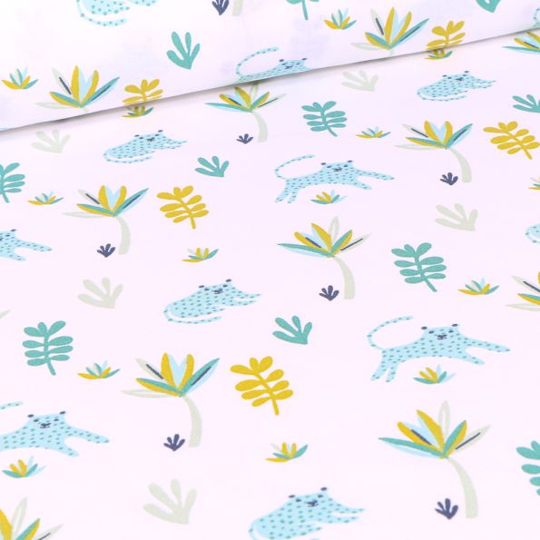 Tissu Coton imprimé Arty Tanako sur fond Blanc - Par 10 cm