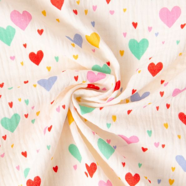 Tissu Double gaze de Coton Ti Amo sur fond Ecru - Par 10 cm