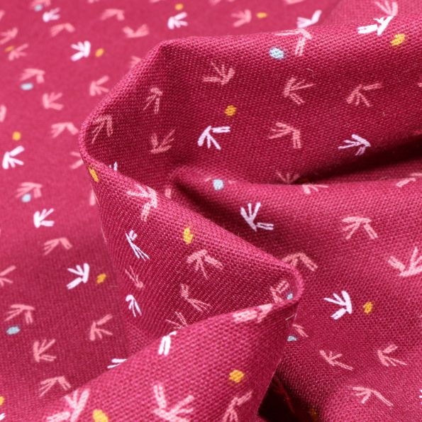 Tissu Toile de Coton Tista sur fond Lie de vin - Par 10 cm