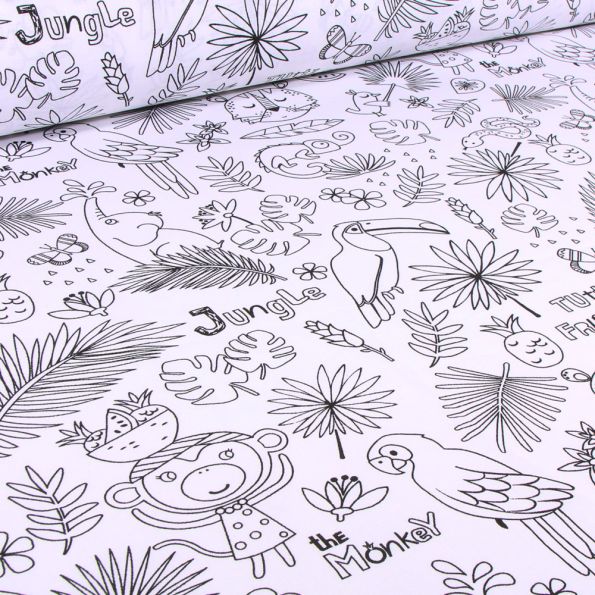 Coupon Tissu Coton à colorier Arty Tropik sur fond Blanc - Coupon de 40 cm