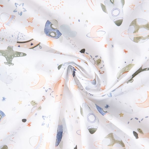 Tissu Coton imprimé digital Arty Galaxie Vega sur fond Blanc - Par 10 cm