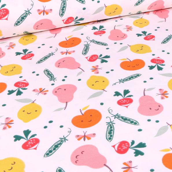 Tissu Jersey coton Veggy sur fond Blanc - Par 10 cm