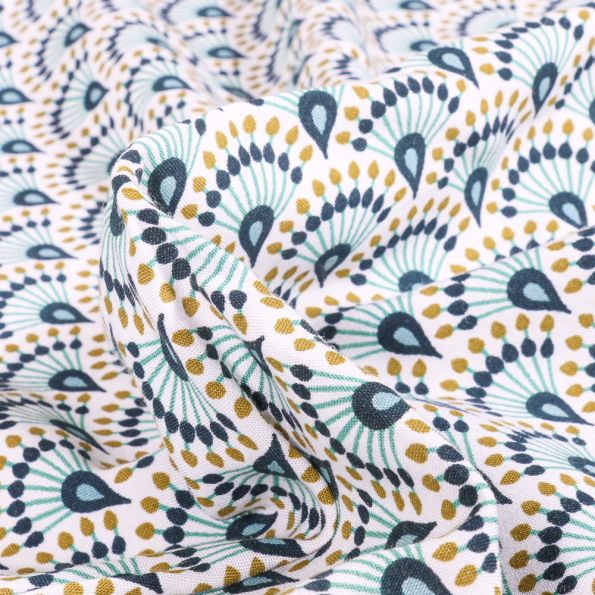 Tissu Viscose Arty Zadani sur fond Bleu - Par 10 cm