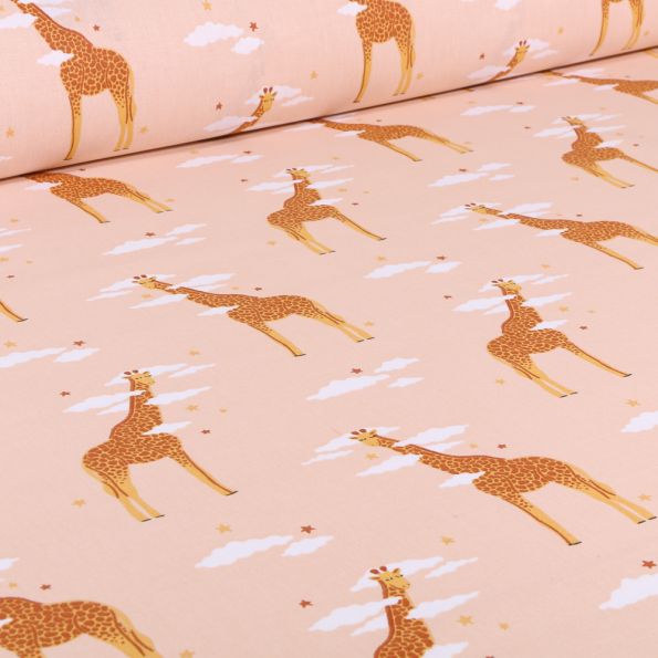 Tissu Coton imprimé Arty Zefira sur fond Rose nude - Par 10 cm