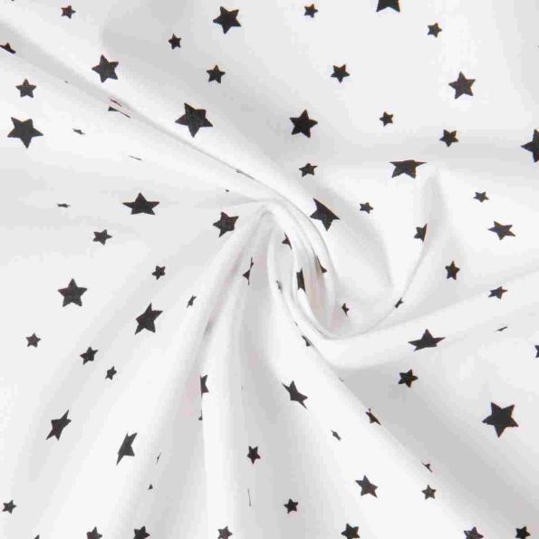 Tissu Coton imprimé Zetoil étoiles noires sur fond Blanc - Par Coupon de 3m