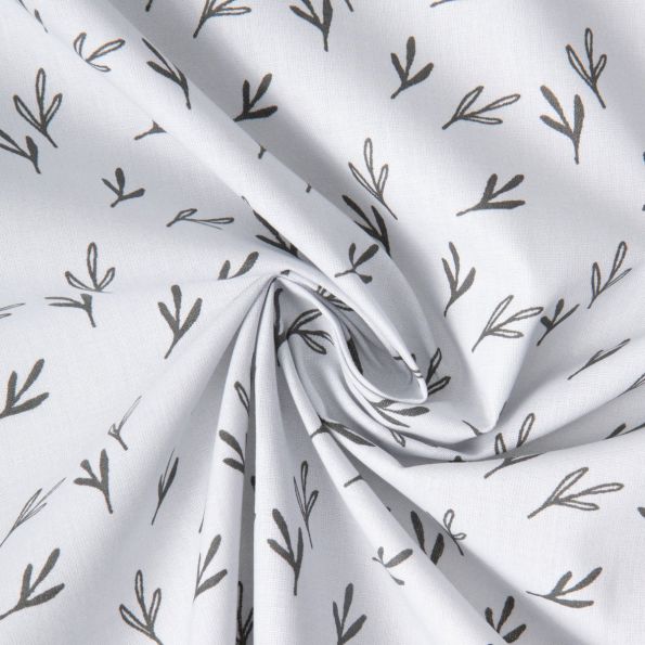 Tissu Coton imprimé Zefir brindilles sur fond Blanc cassé - Par 10 cm