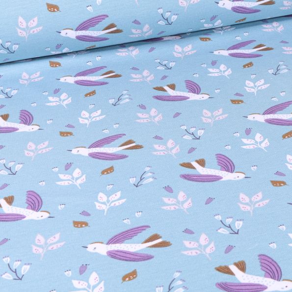 Tissu Jersey Coton Zoilo sur fond Bleu - Par 10 cm