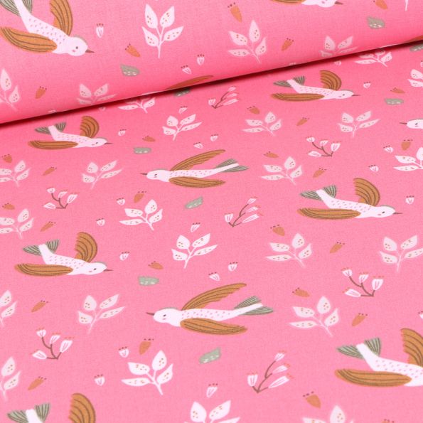 Tissu Coton imprimé Arty Zoilo sur fond Rose - Par 10 cm