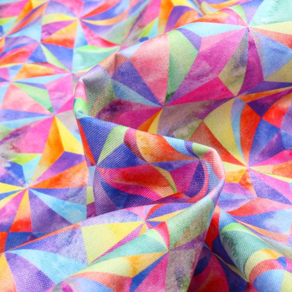 Tissu Coton imprimé digital Kaléido sur fond Rose - Par 10 cm