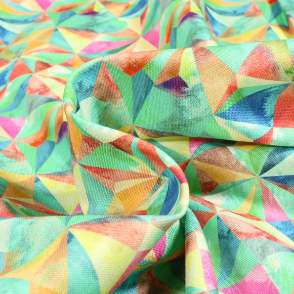 Tissu Coton imprimé digital Kaléido sur fond Vert - Par 10 cm
