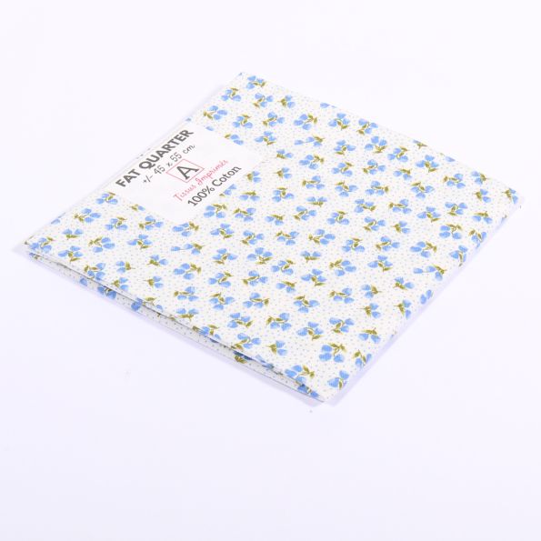 Coupon de tissu Coton imprimé Fleuri Jade Bleu - 45 x 55 cm