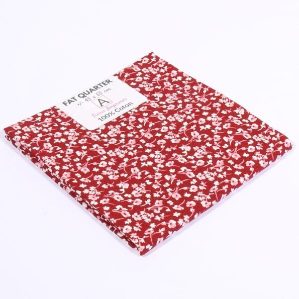Coupon de tissu Coton imprimé Fleuri Ava sur fond Bordeaux - 45 x 55 cm
