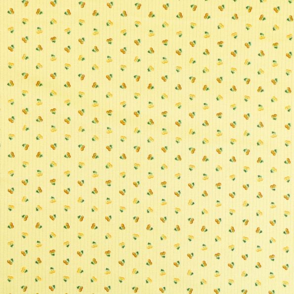 Tissu Coton Petites cerises jaunes et moutarde sur fond Vert anis - Par 10 cm
