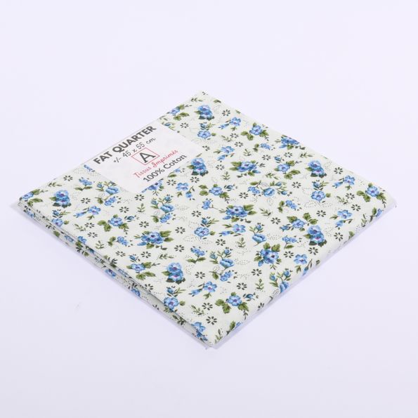 Coupon tissu Coton n°47 Bleu et vert - 45 x 55 cm