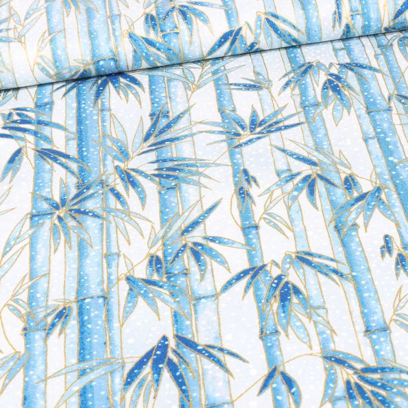 Tissu  Robert Kaufman Imperial Bambou sur fond Blanc - Par 10 cm
