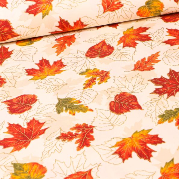 Tissu Robert Kaufman Autumn Natural sur fond Ecru - Par 10 cm