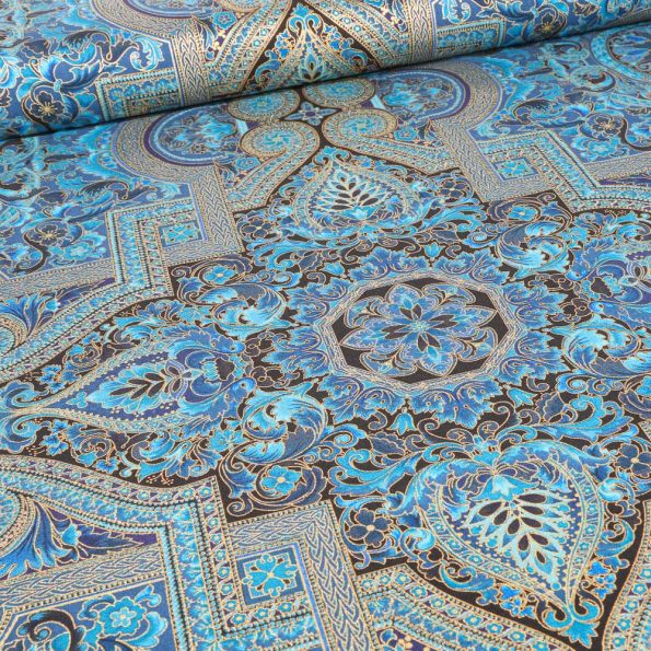 Tissu Robert Kaufman Persis Teal Blue sur fond Bleu turquoise - Par 10 cm