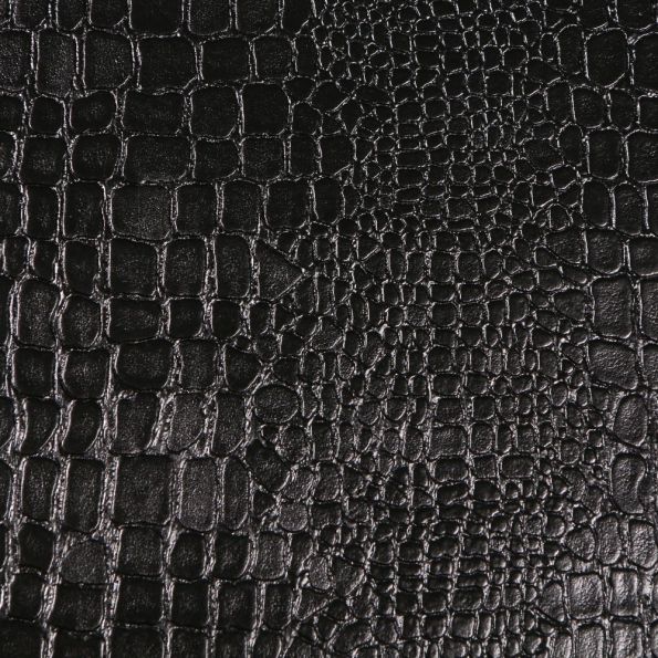 Tissu Simili cuir Croco brillant laqué sur fond Noir - Par 10 cm