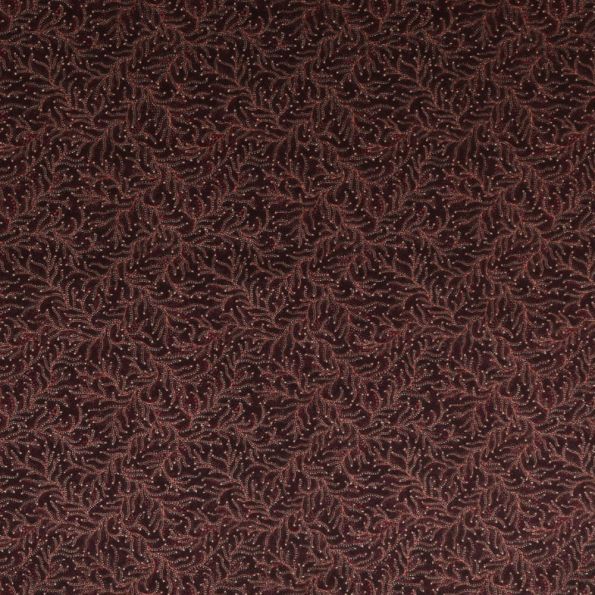 Tissu Coton Imprimé Lisa Studio Végétaux Aborigènes Rose sur fond Lie de vin - Par 10 cm