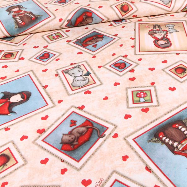 Tissu Coton imprimé Santoro London cards sur fond Ecru - Par 10 cm