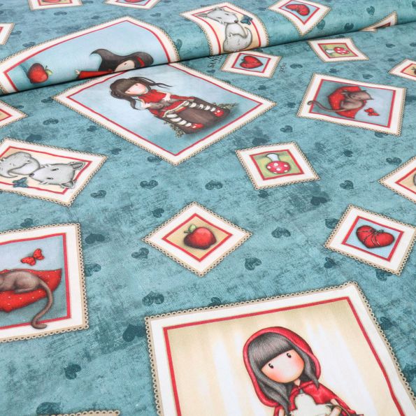 Tissu Coton imprimé Cadres sur fond Bleu - Par 10 cm