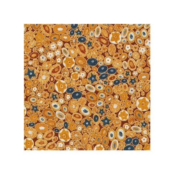 Coupon Tissu Coton Robert Kaufman Gustav Klimt galets fleuris sur fond Moutarde - Coupon de 20 cm